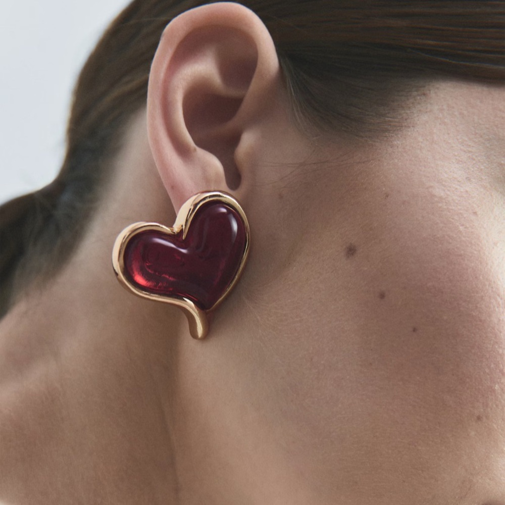 Zara red resin heart earrings jewelry NWT